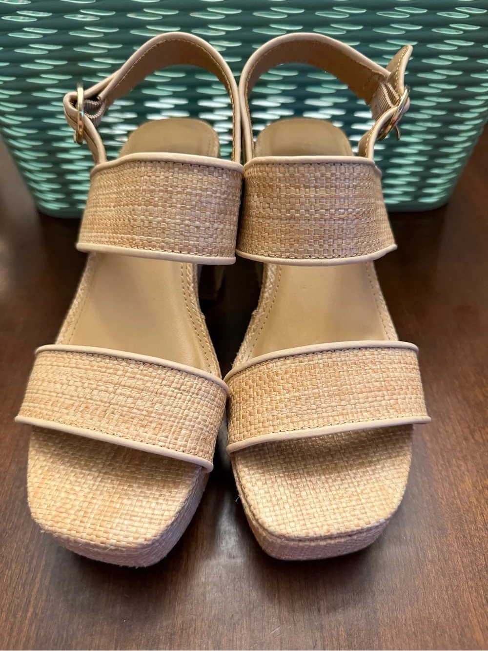 LC Lauren Conrad Jonina Women's Two Band Heeled Wedge Slingback Sandals SZ 6 M
